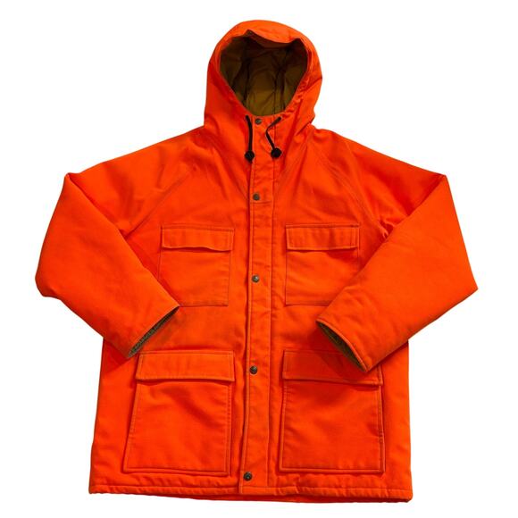Vtg Cabelas Gortex Hunting Coat Mens Large Orange Hooded High Visibility *READ* - Picture 1 of 12